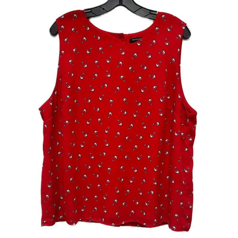 Banana Republic Red Anchor Sleeveless Back Buttons Top Size XL